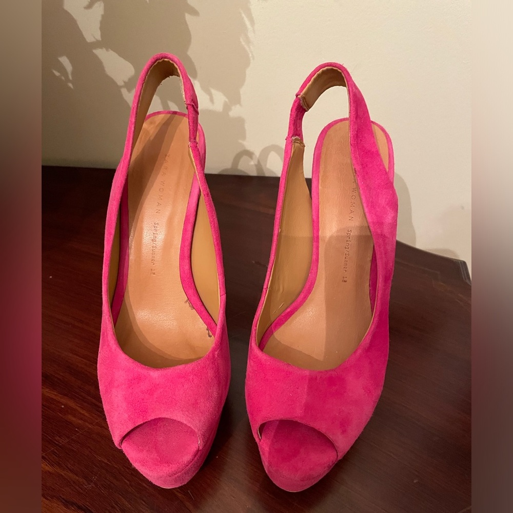 Zara Hot Pink Suede platform sandals Size 36